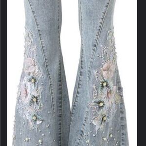 VENUS Light Blue Floral Embellished Flare Jeans